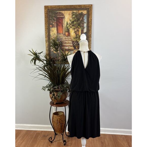 JBS Cocktail Dress Women's Large Black Halter Choker Hardware Sleeveless Lined - Picture 5 of 11